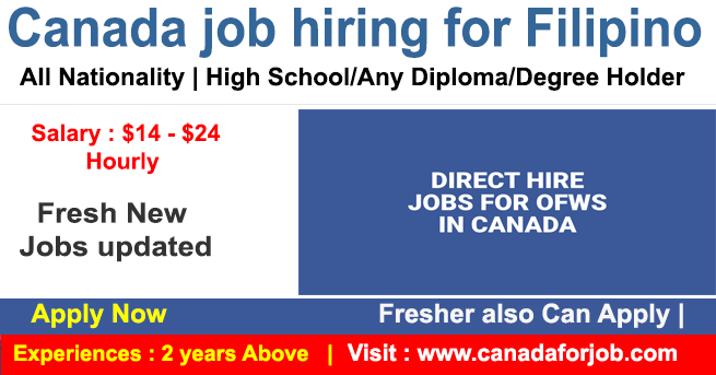 Urgent Canada job hiring for Filipino with Free Visa Sponsorship